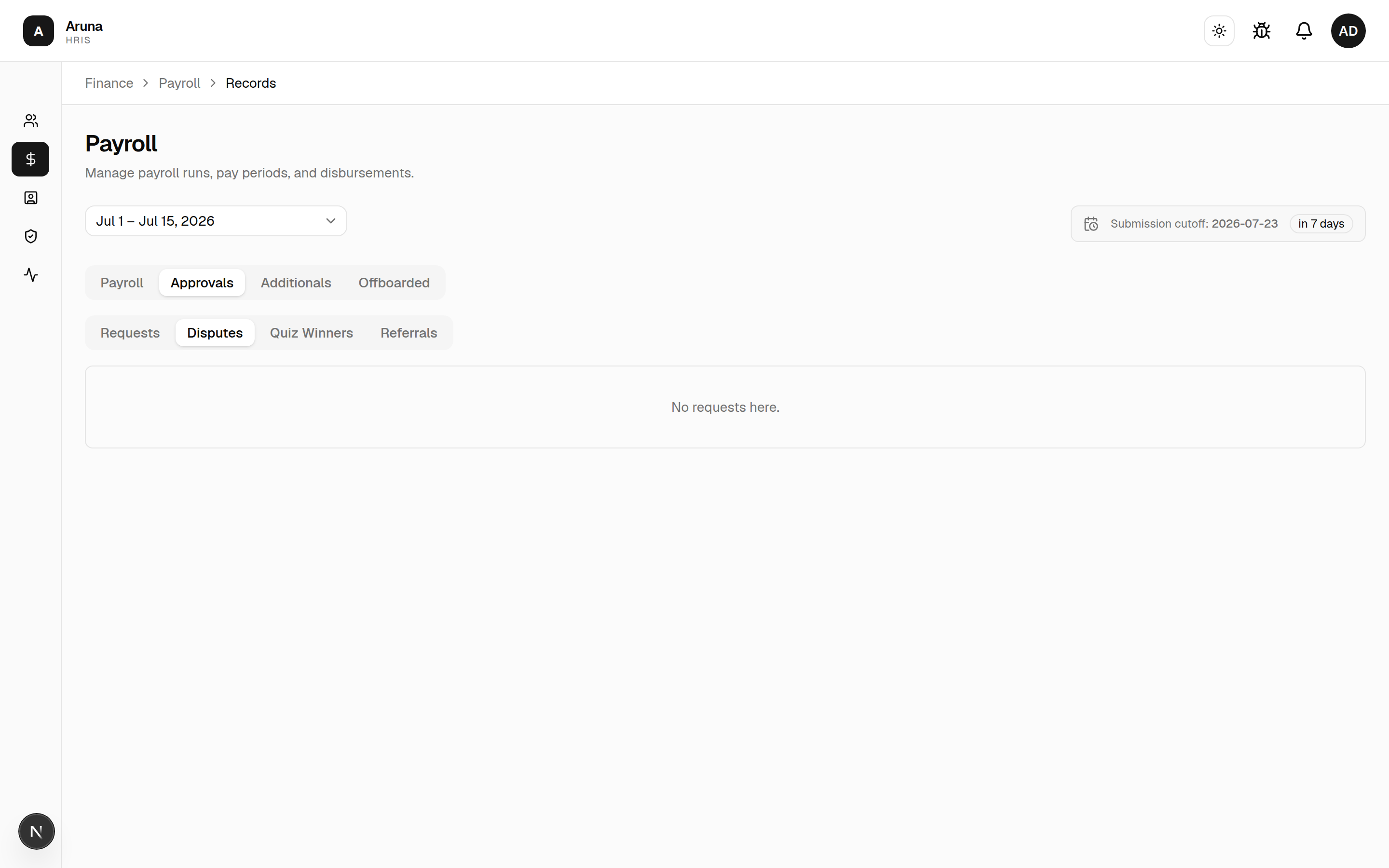 Approvals → Disputes tab.