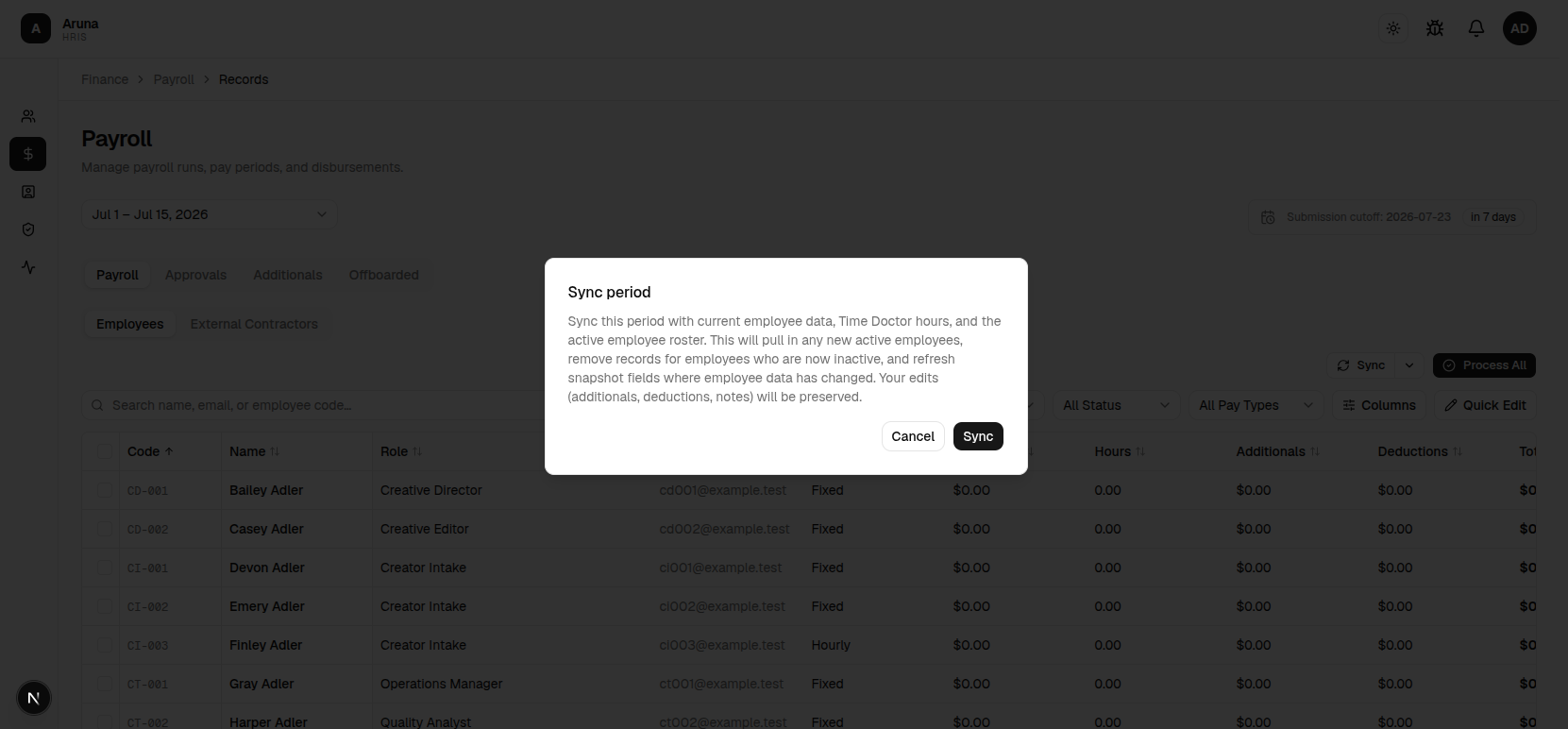 Pull Employees confirmation dialog.