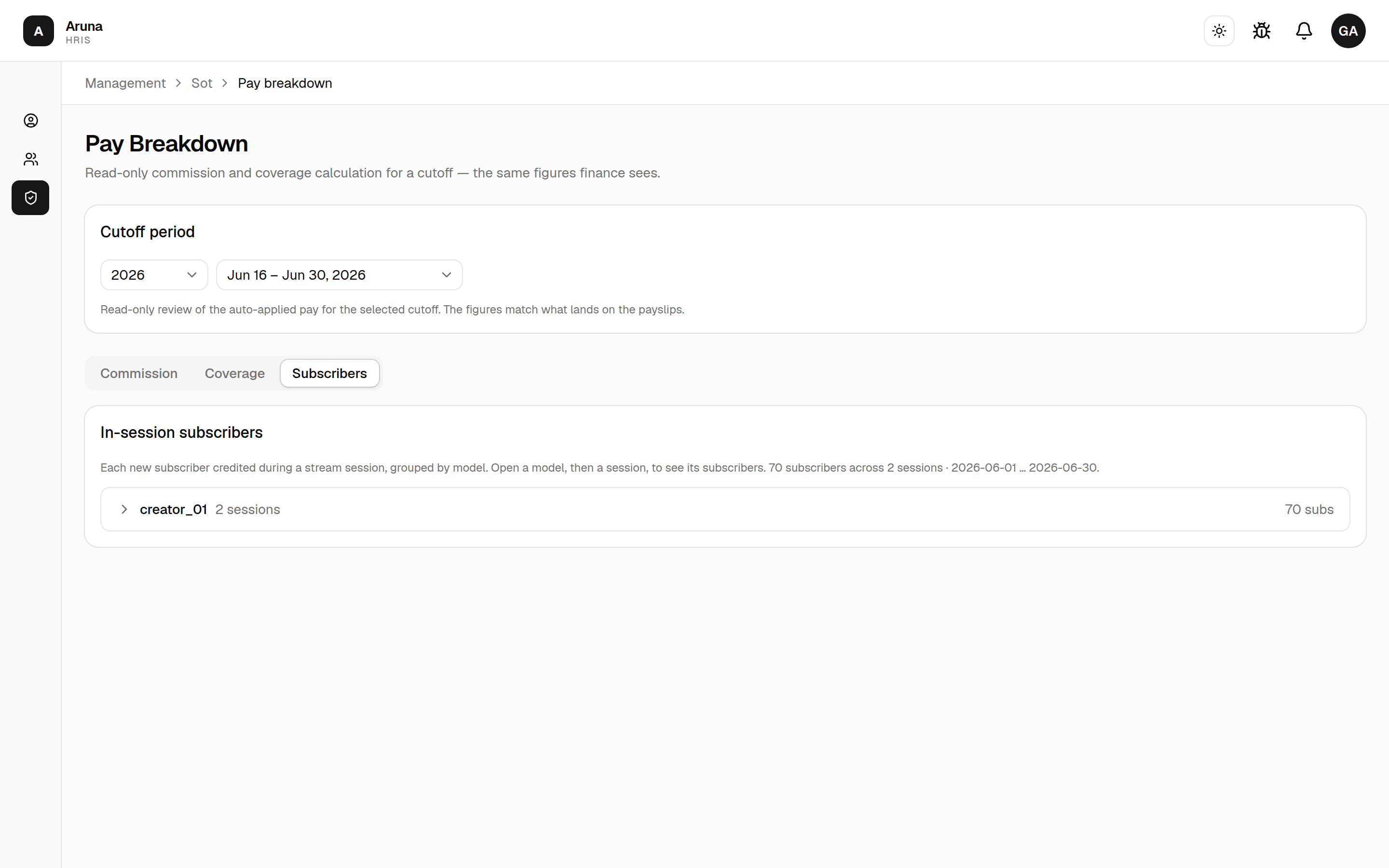 SOT Pay Breakdown — Subscribers tab.