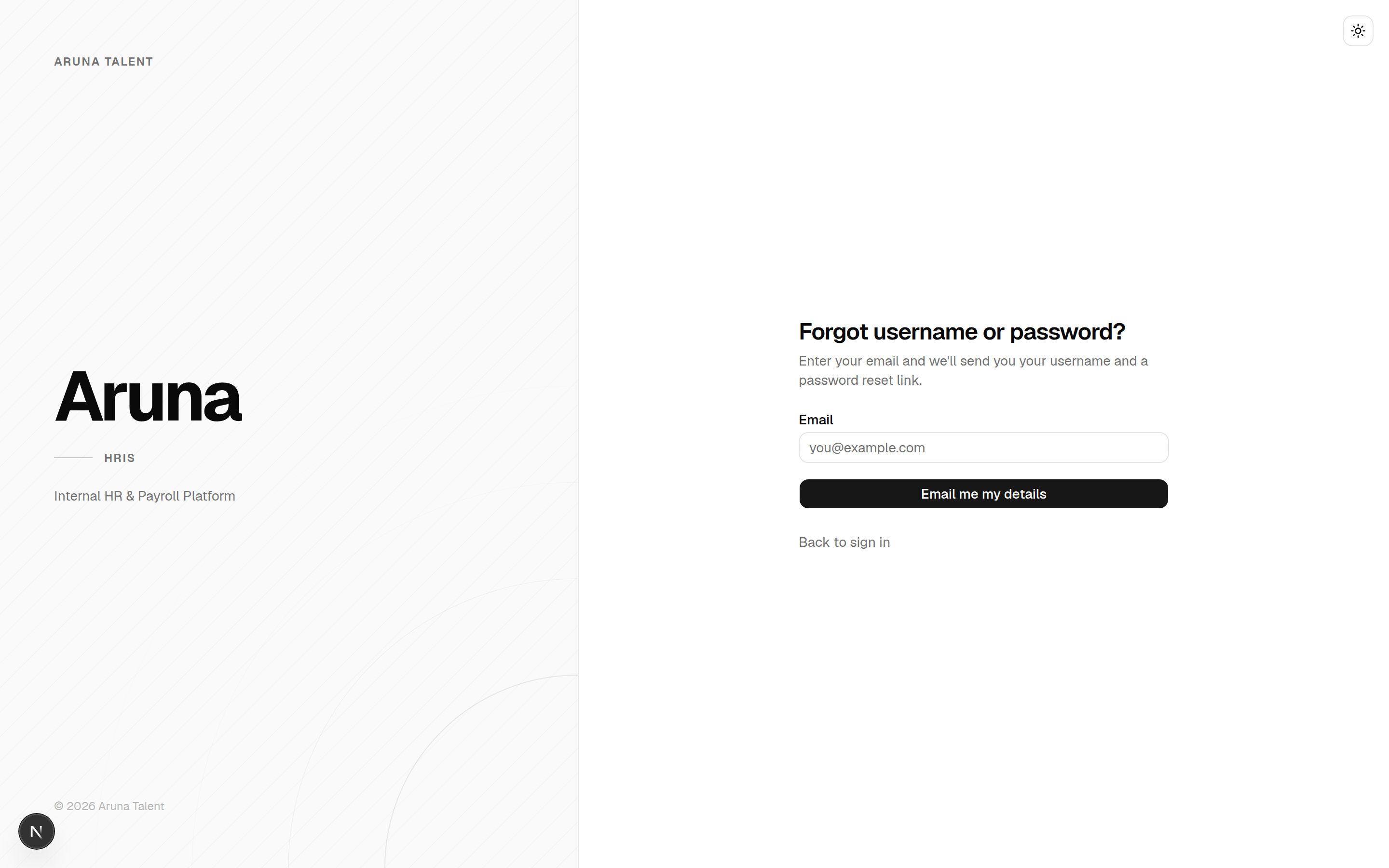 Forgot username or password page: email field and "Email me my details".